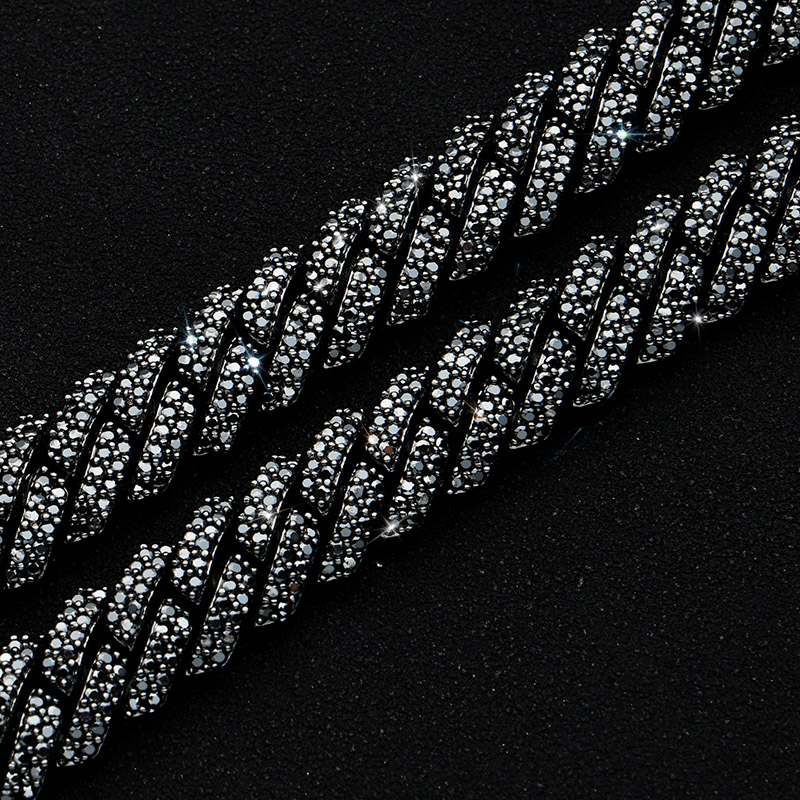 10mm 925S & VVS Moissanite Black Prong Cuban Link Chain in Black Gold