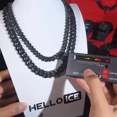 10mm 925S & VVS Moissanite Black Prong Cuban Link Chain in Black Gold