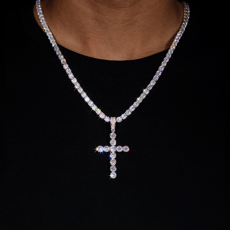 8.8CTW S925 Sterling Silver 6mm Moissanite Cross Pendant