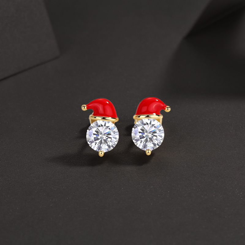 S925 & Moissanite Santa Hat Round Cut Stud Earrings