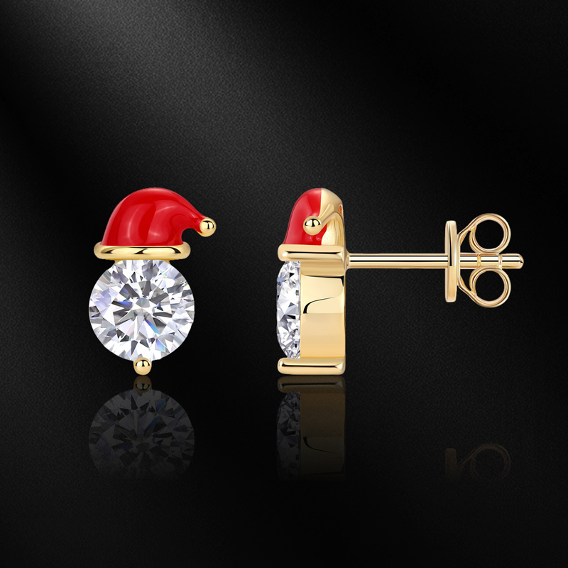 S925 & Moissanite Santa Hat Round Cut Stud Earrings