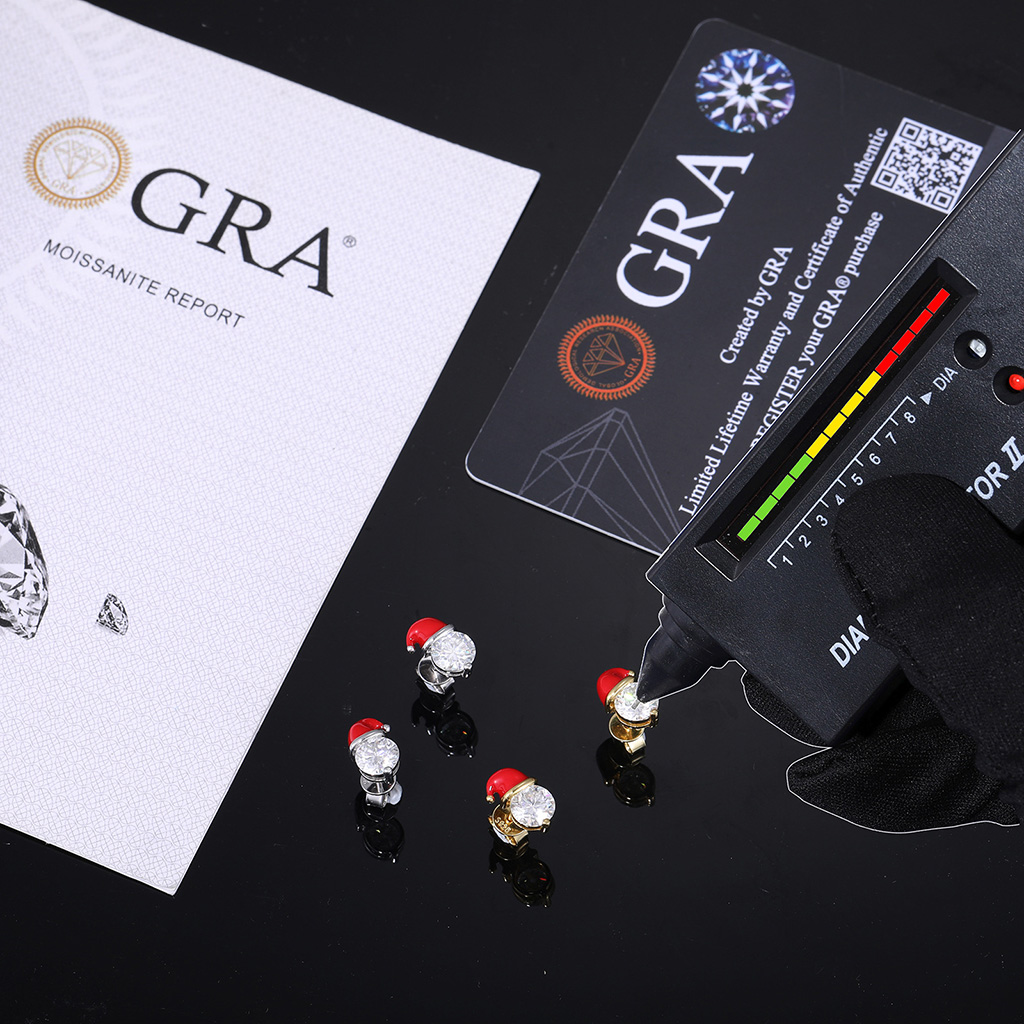 S925 & Moissanite Santa Hat Round Cut Stud Earrings