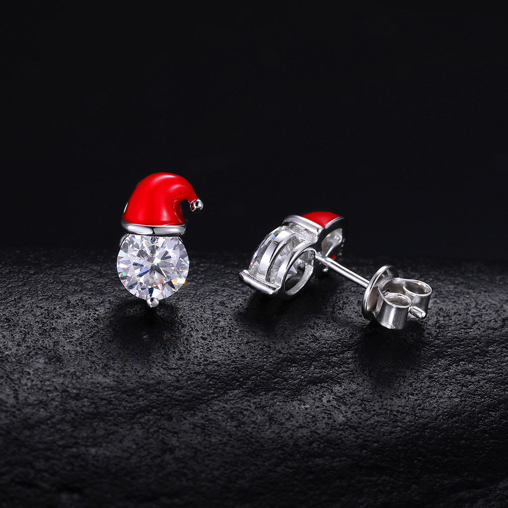 S925 & Moissanite Santa Hat Round Cut Stud Earrings