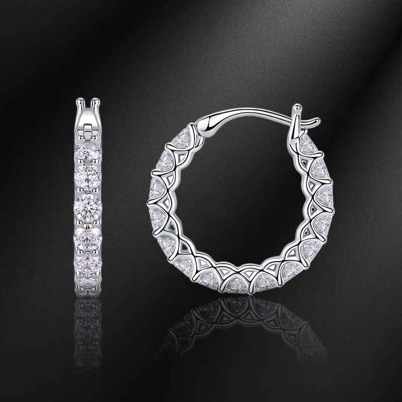 S925 & Moissanite 1-row Hoop Earrings In White Gold