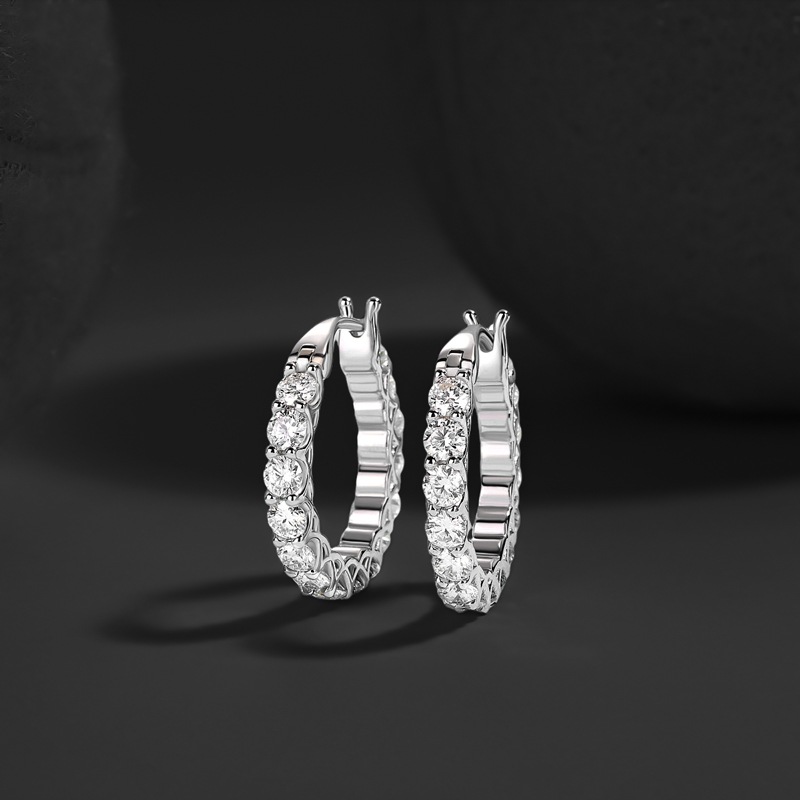 S925 & Moissanite 1-row Hoop Earrings In White Gold