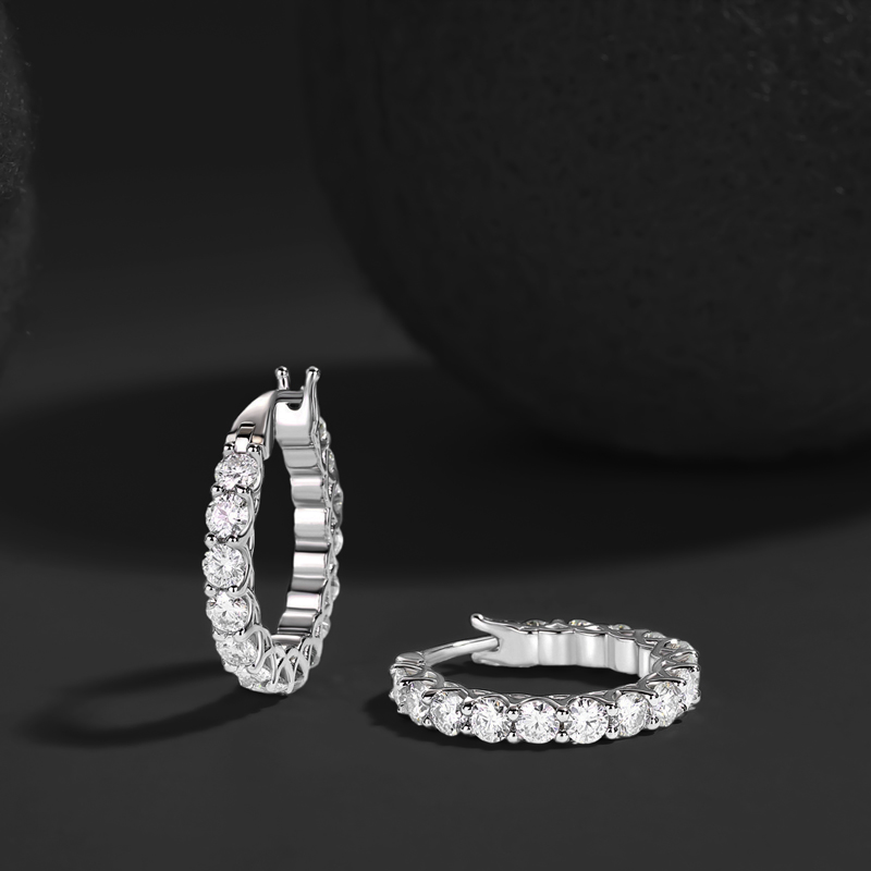 S925 & Moissanite 1-row Hoop Earrings In White Gold