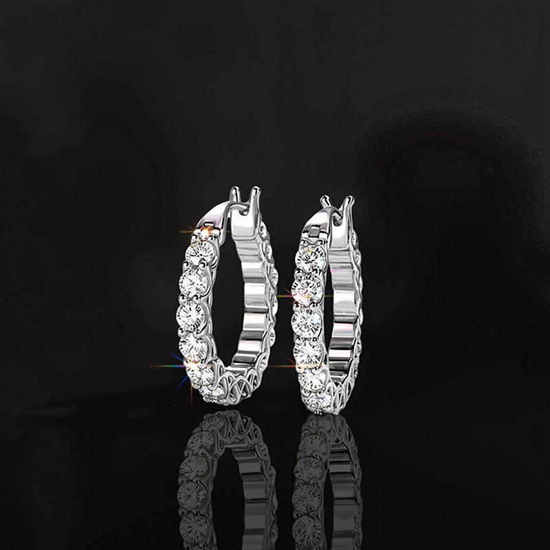 S925 & Moissanite 1-row Hoop Earrings In White Gold S925 & Moissanite 1-row Hoop Earrings In White Gold