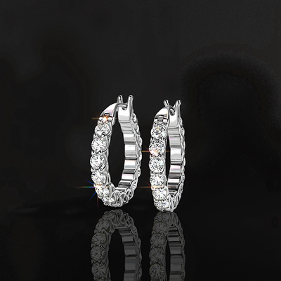 S925 & Moissanite 1-row Hoop Earrings In White Gold