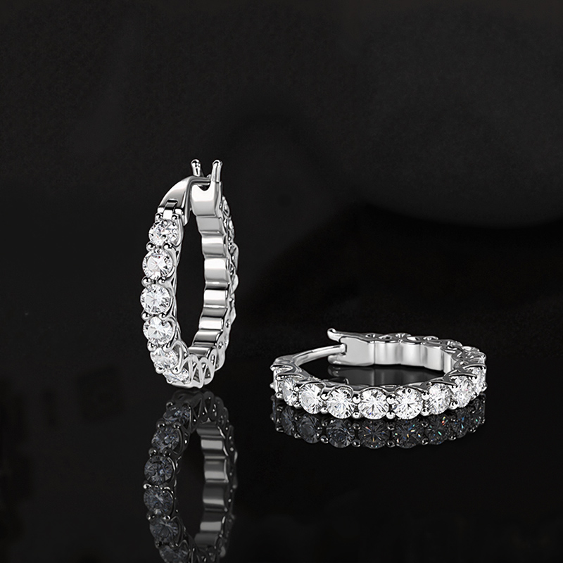 S925 & Moissanite 1-row Hoop Earrings In White Gold S925 & Moissanite 1-row Hoop Earrings In White Gold