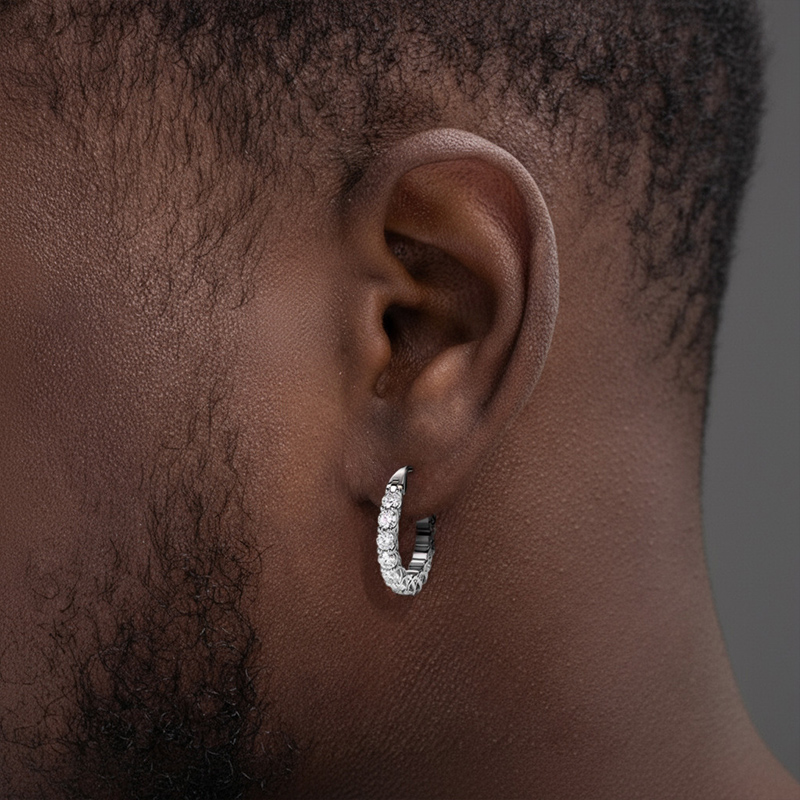 S925 & Moissanite 1-row Hoop Earrings In White Gold S925 & Moissanite 1-row Hoop Earrings In White Gold