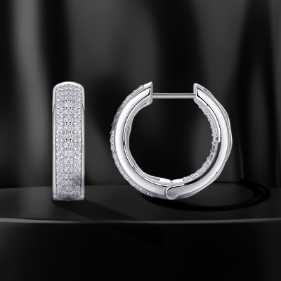 S925 & Moissanite 3-row Hoop Earrings In White Gold