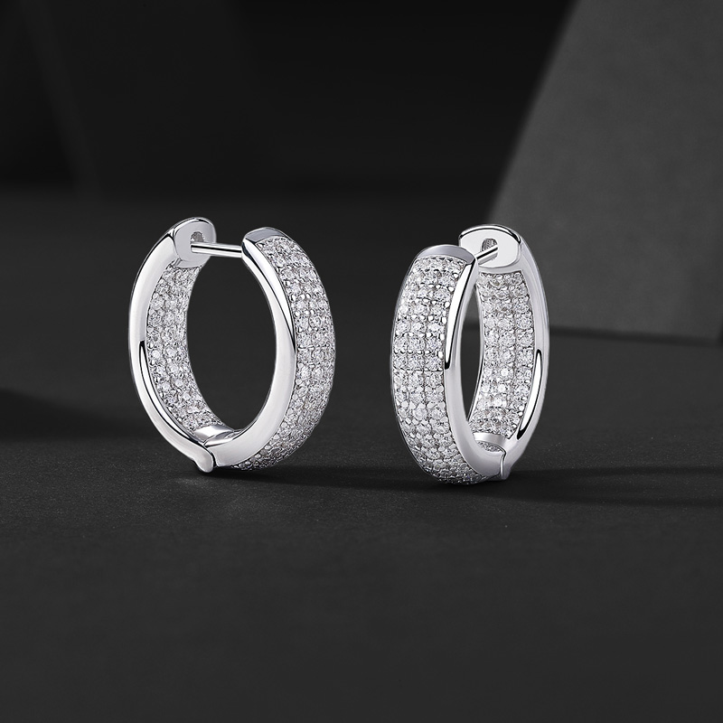 S925 & Moissanite 3-row Hoop Earrings In White Gold