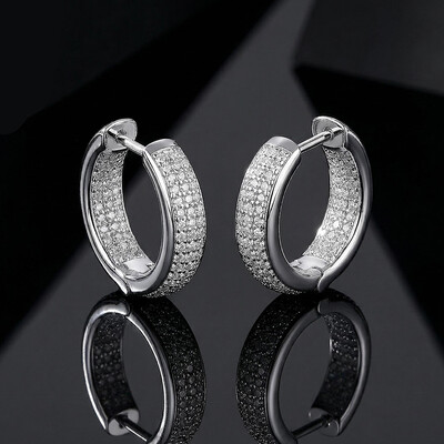 S925 & Moissanite 3-row Hoop Earrings In White Gold
