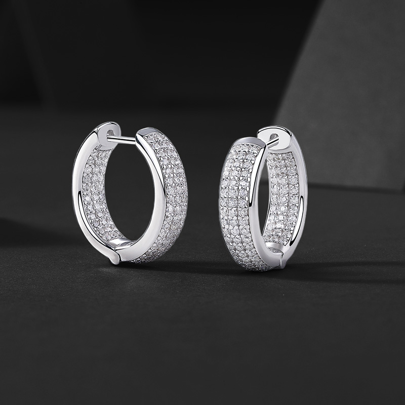 S925 & Moissanite 3-row Hoop Earrings In White Gold S925 & Moissanite 3-row Hoop Earrings In White Gold