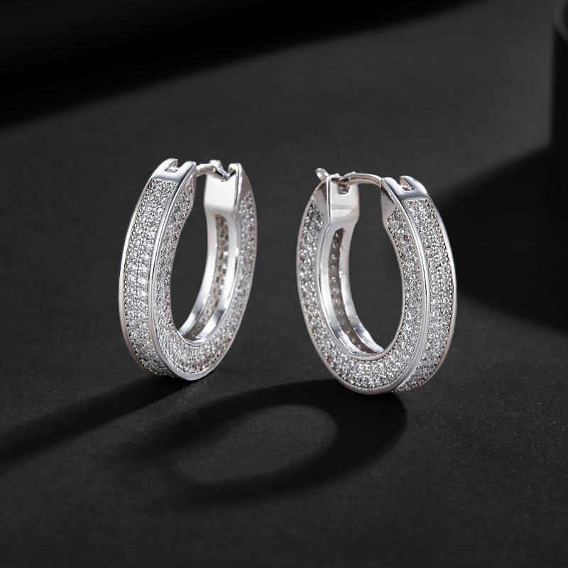 S925 & Moissanite Hoop Earrings In White Gold