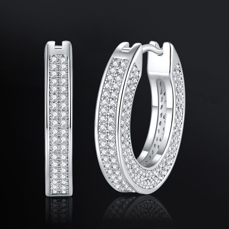 S925 & Moissanite Hoop Earrings In White Gold