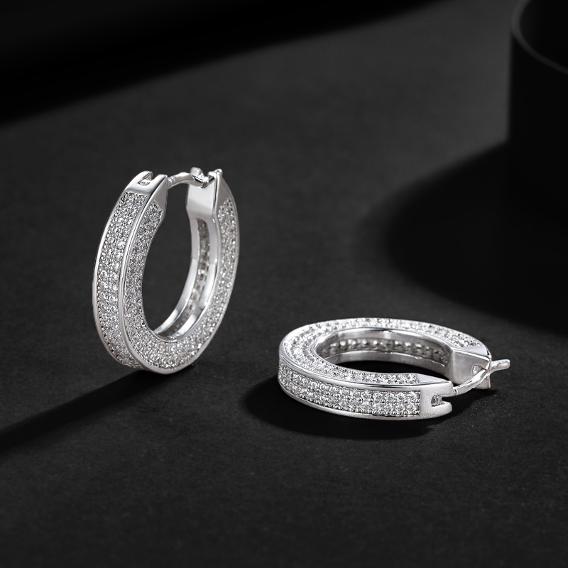 S925 & Moissanite Hoop Earrings In White Gold