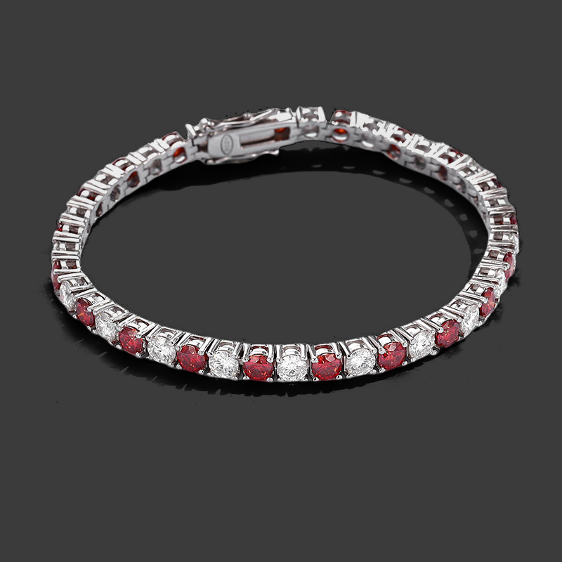 3mm/4mm/5mm Moissanite Red & White 8" Tennis Bracelet In S925 Silver