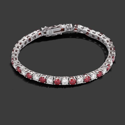 3mm/4mm/5mm Moissanite Red & White 8" Tennis Bracelet In S925 Silver