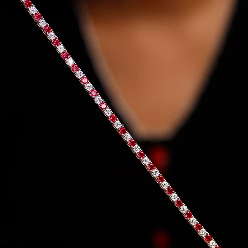 3mm/4mm/5mm Moissanite Red & White 8" Tennis Bracelet In S925 Silver