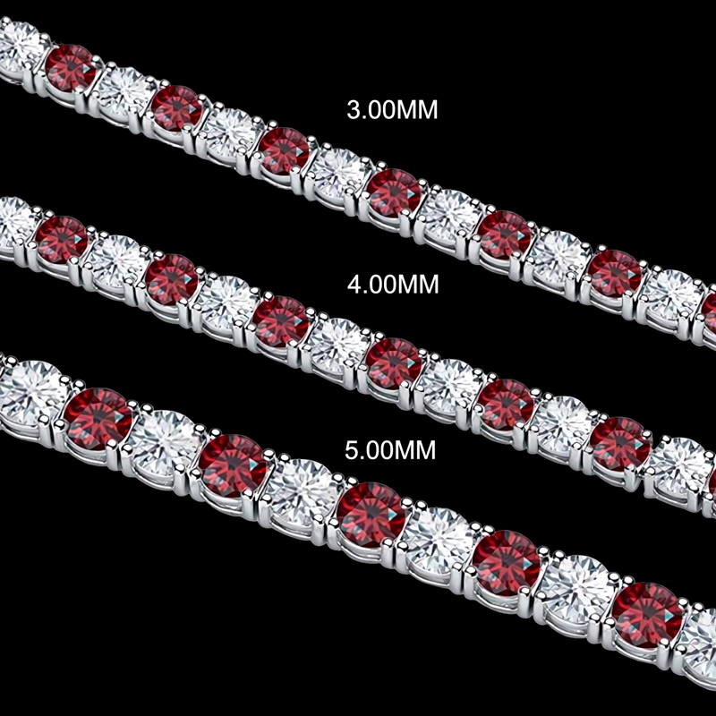 3mm/4mm/5mm Moissanite Red & White 8" Tennis Bracelet In S925 Silver