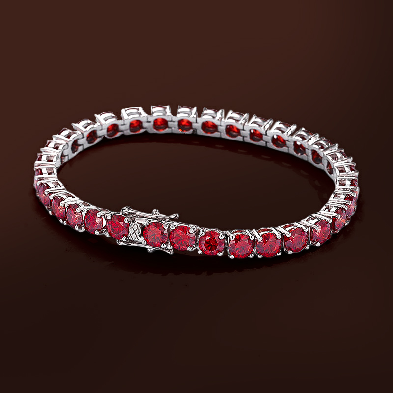 3mm/4mm/5mm Moissanite 8" Red Tennis Bracelet In S925 Silver