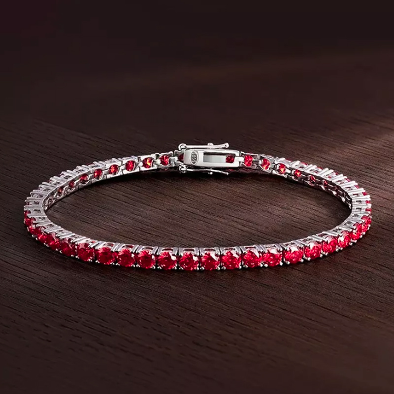 3mm/4mm/5mm Moissanite 8" Red Tennis Bracelet In S925 Silver