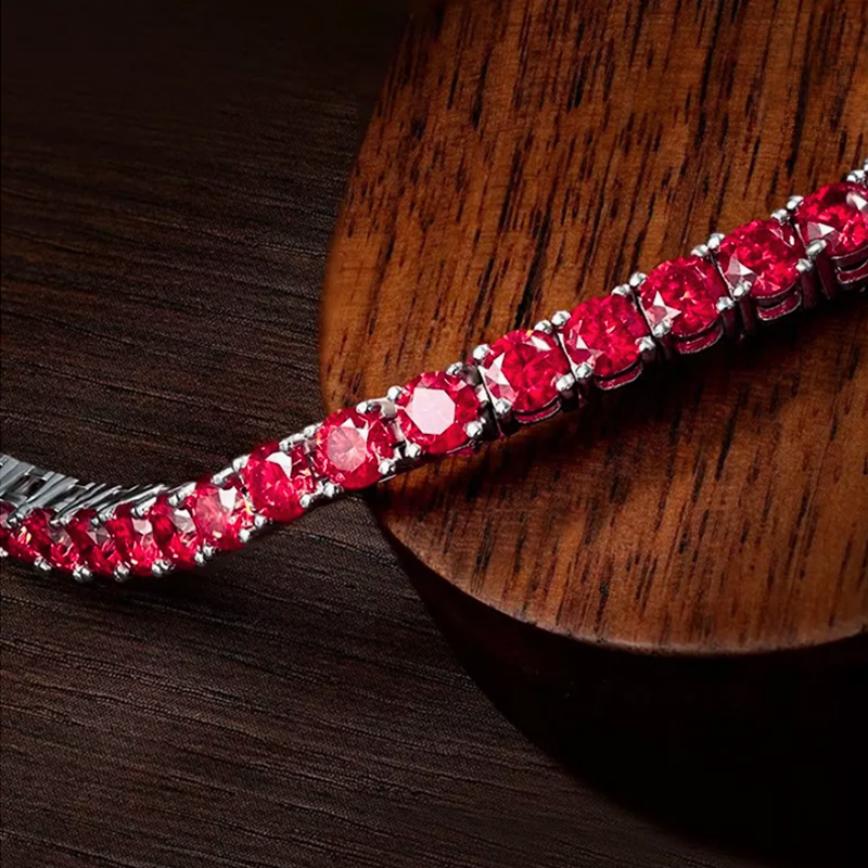 3mm/4mm/5mm Moissanite 8" Red Tennis Bracelet In S925 Silver