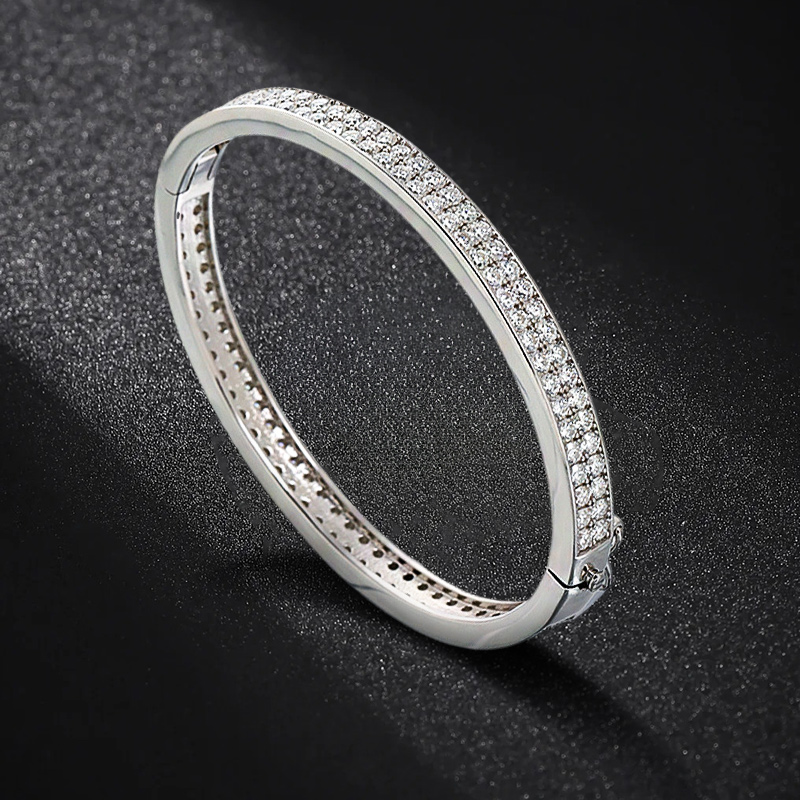 S925 & Moissanite 2-row Women's Bangle Bracelet In White Gold