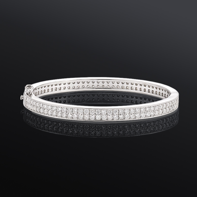 S925 & Moissanite 2-row Women's Bangle Bracelet In White Gold