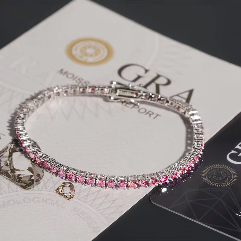 3mm/4mm/5mm S925 & Moissanite Pink Tennis Bracelet