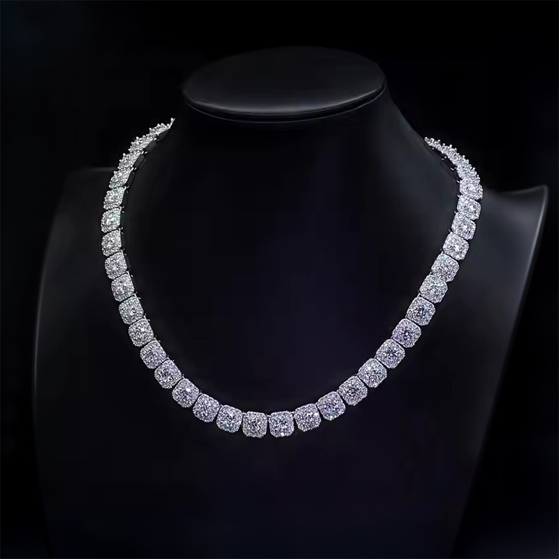 10mm S925 Moissanite Cluster Tennis Chain In White Gold