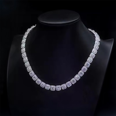 10mm S925 Moissanite Cluster Tennis Chain In White Gold