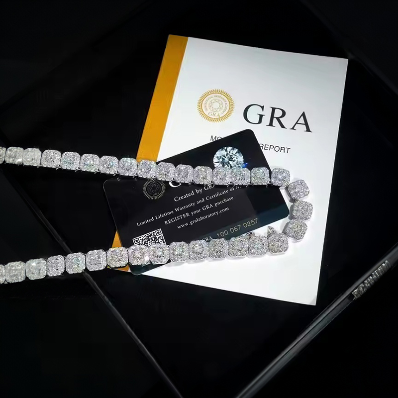 10mm S925 Moissanite Cluster Tennis Chain In White Gold