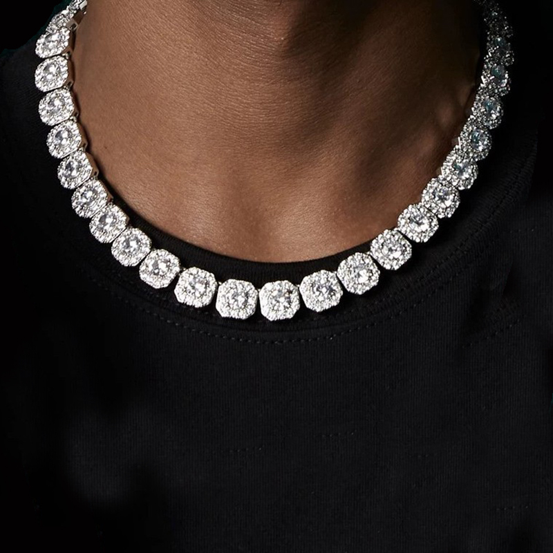 10mm S925 Moissanite Cluster Tennis Chain In White Gold