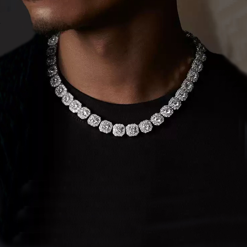 10mm S925 Moissanite Cluster Tennis Chain In White Gold