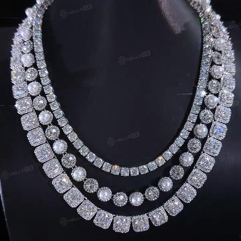 10mm S925 Moissanite Cluster Tennis Chain In White Gold