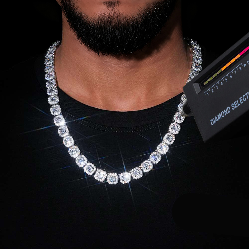 10mm S925 Moissanite Cluster Tennis Chain In White Gold