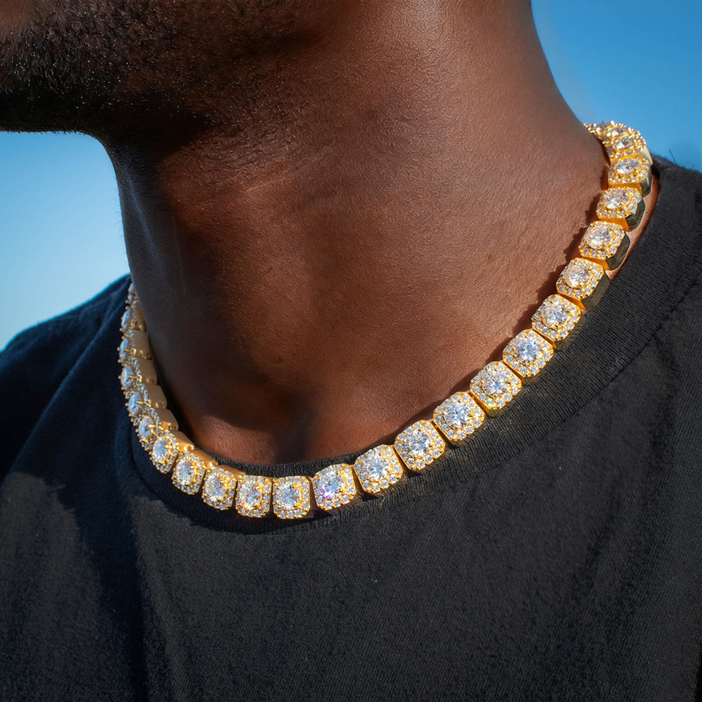 10mm S925 Moissanite Cluster Tennis Chain In White Gold