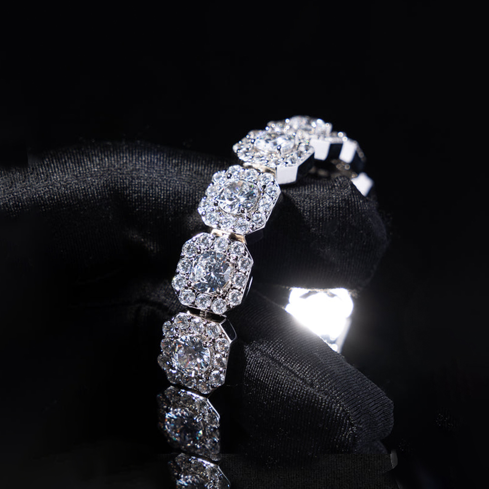 10mm S925 Moissanite Cluster Tennis Chain In White Gold