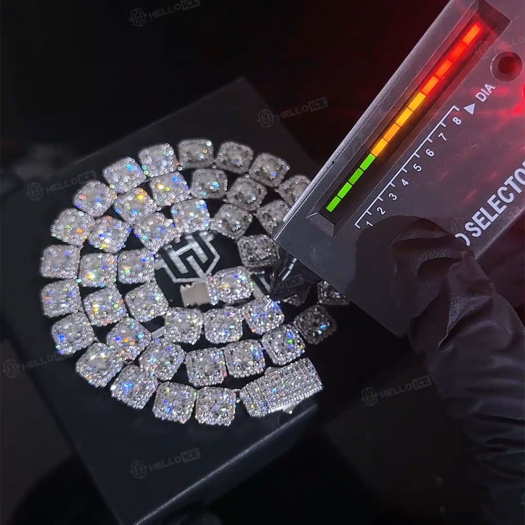 10mm S925 Moissanite Cluster Tennis Chain In White Gold