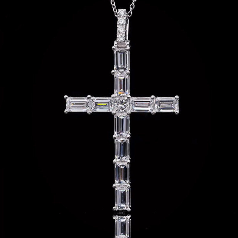 S925 & Moissanite Baguette Cut Cross Pendant