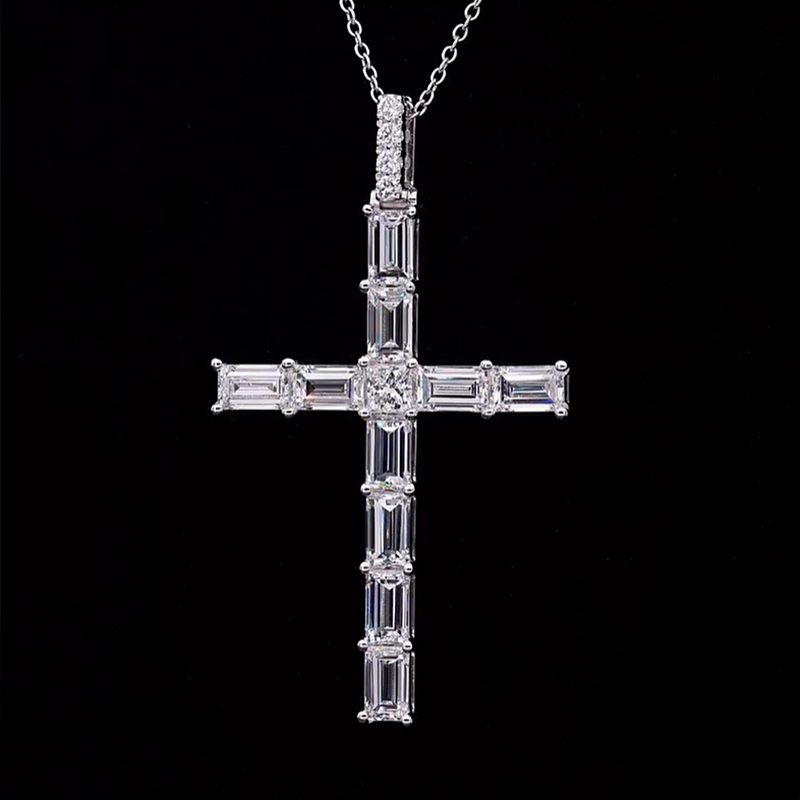 S925 & Moissanite Baguette Cut Cross Pendant