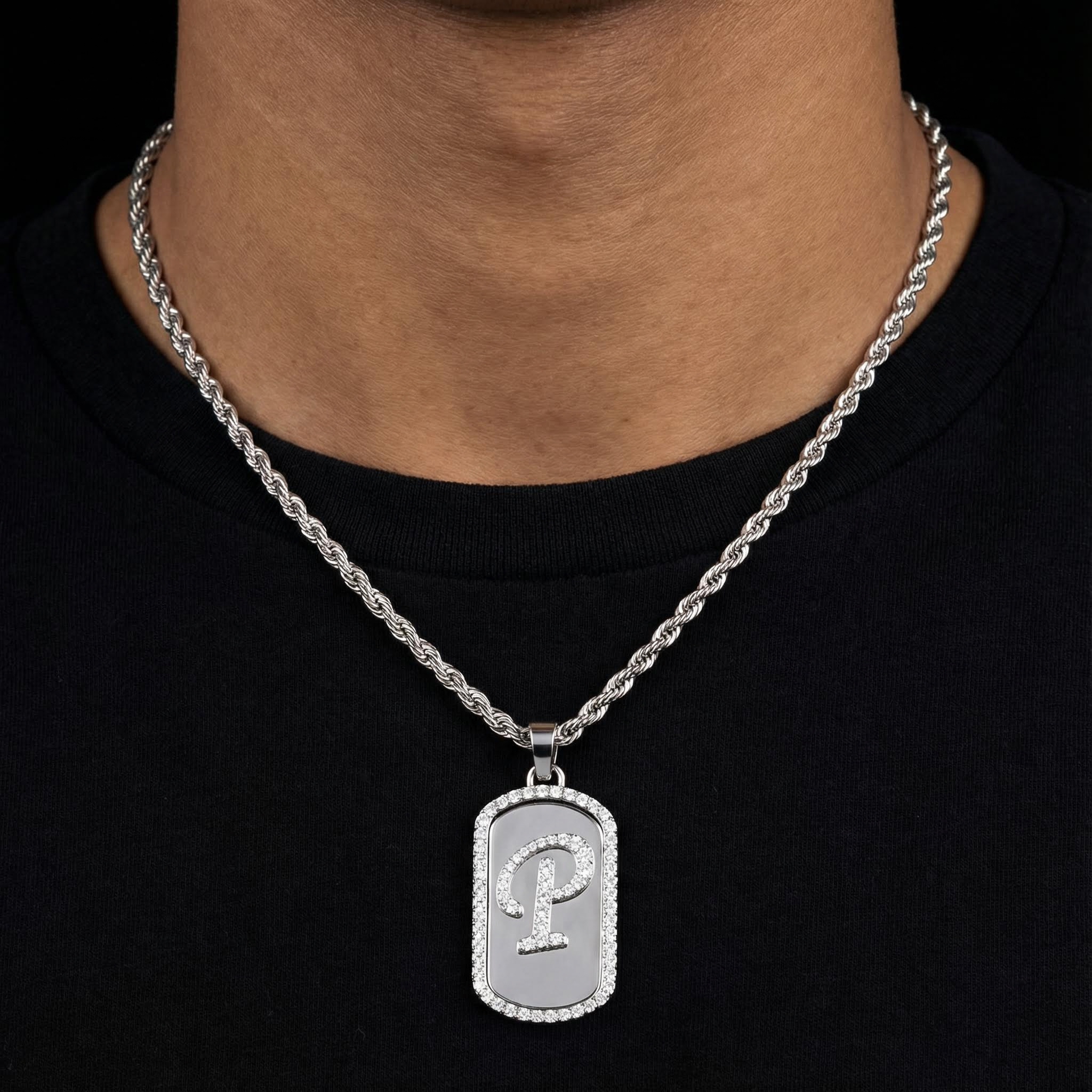 A-Z Letter S925 Moissanite Custom Dog Tag Pendant A-Z Letter S925 Moissanite Custom Dog Tag Pendant