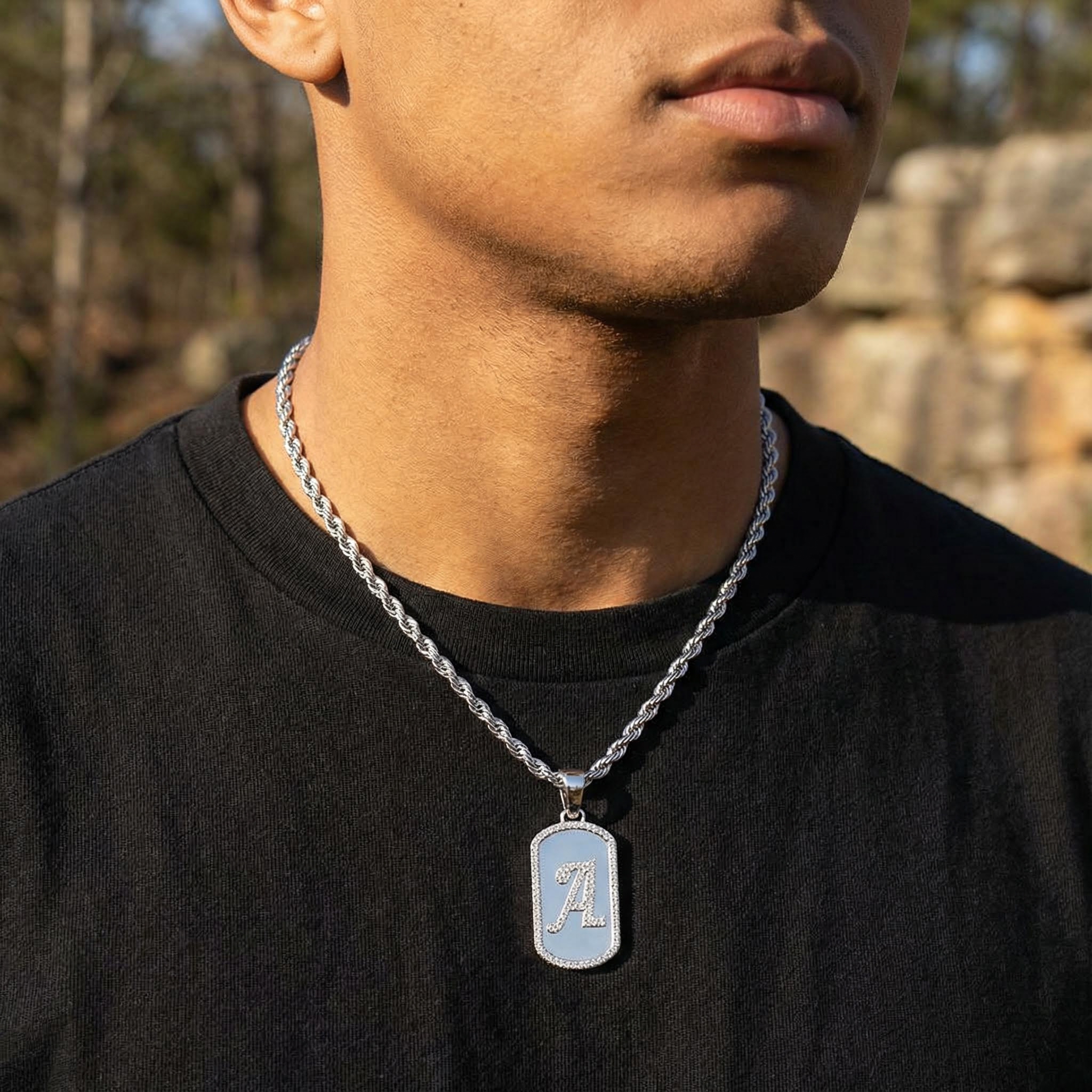 A-Z Letter S925 Moissanite Custom Dog Tag Pendant A-Z Letter S925 Moissanite Custom Dog Tag Pendant