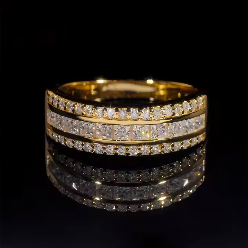 S925 & Moissanite Three Row Band Ring