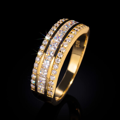 925 Silver & VVS1 Moissanite Three Row Band Ring