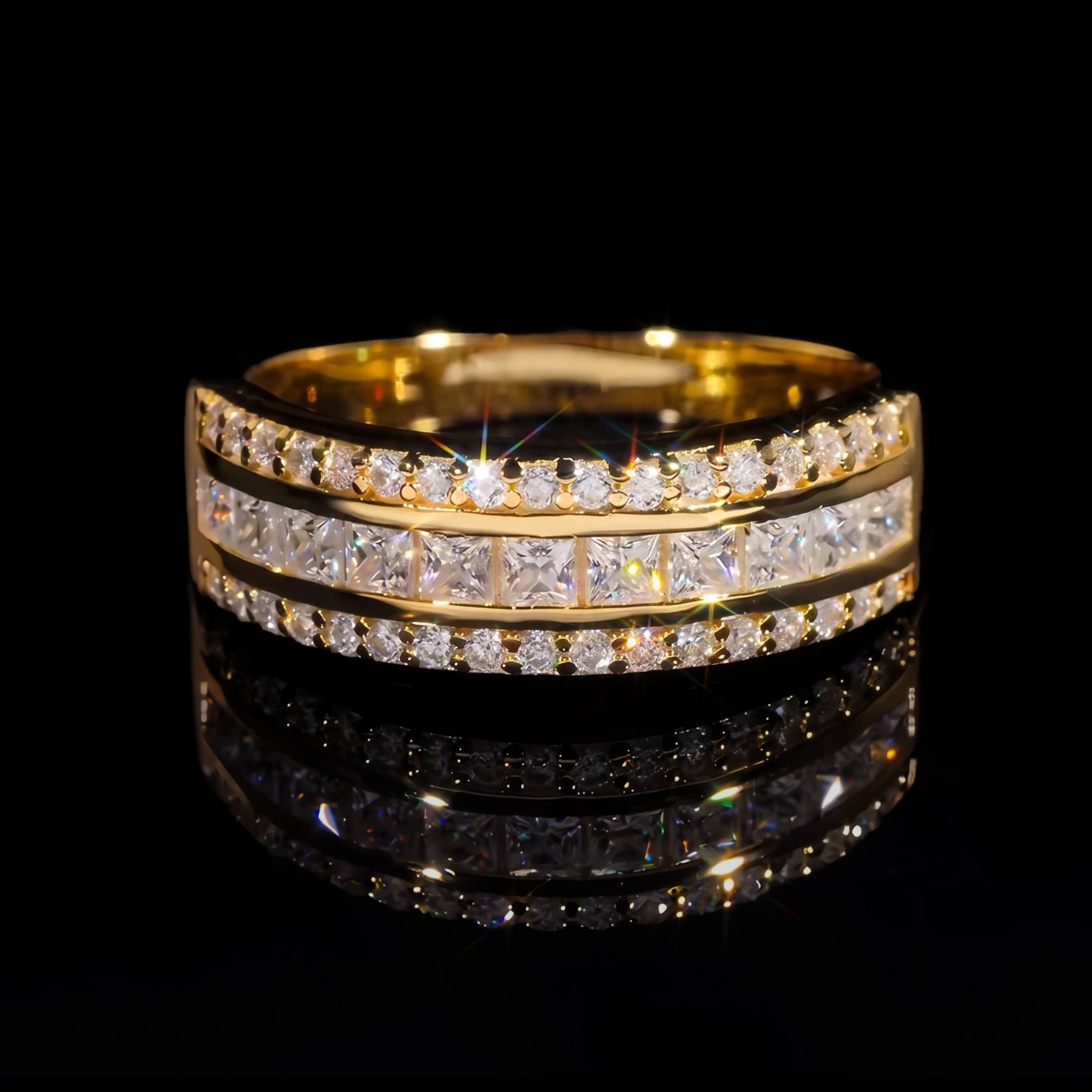 925 Silver & VVS1 Moissanite Three Row Band Ring 925 Silver & VVS1 Moissanite Three Row Band Ring