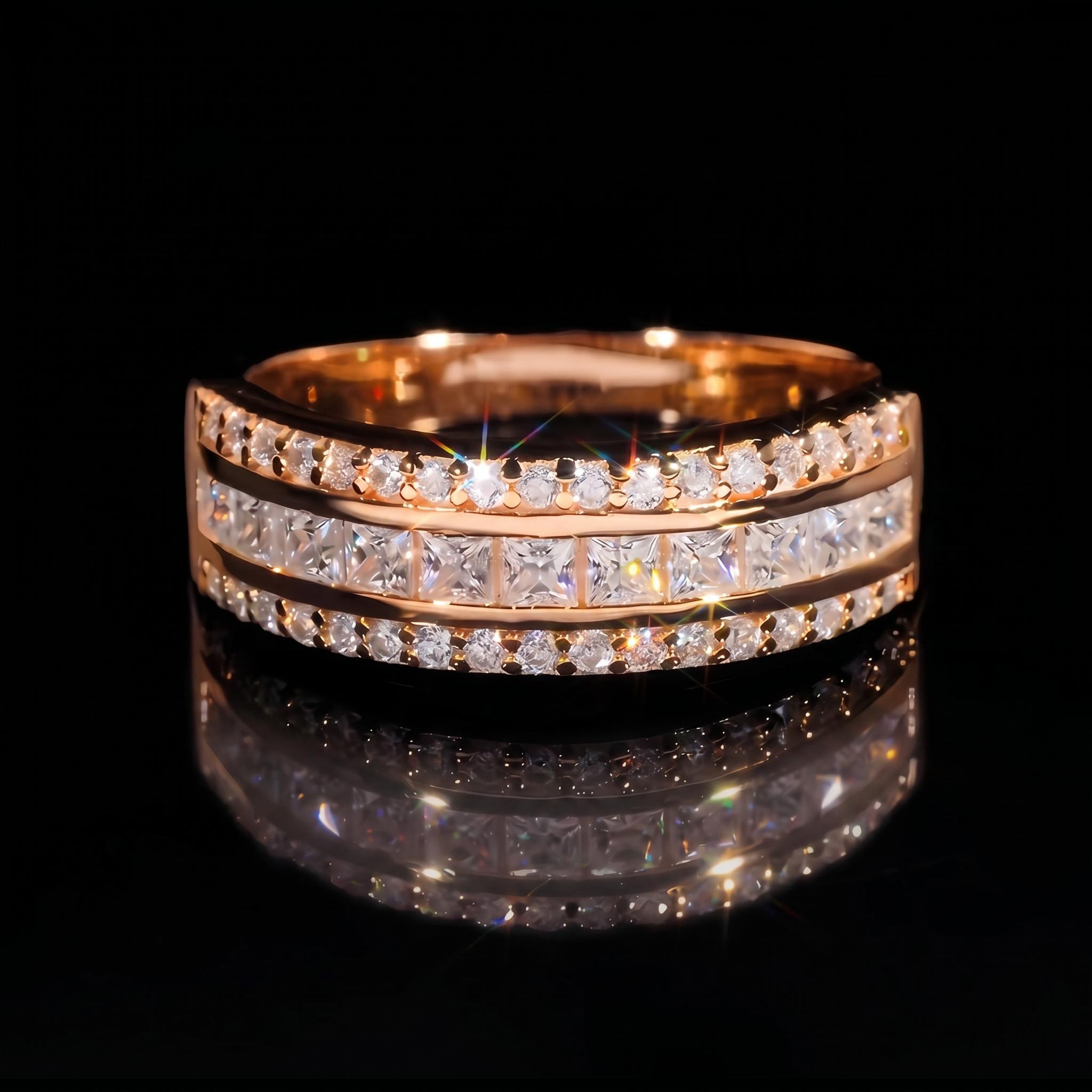 925 Silver & VVS1 Moissanite Three Row Band Ring 925 Silver & VVS1 Moissanite Three Row Band Ring