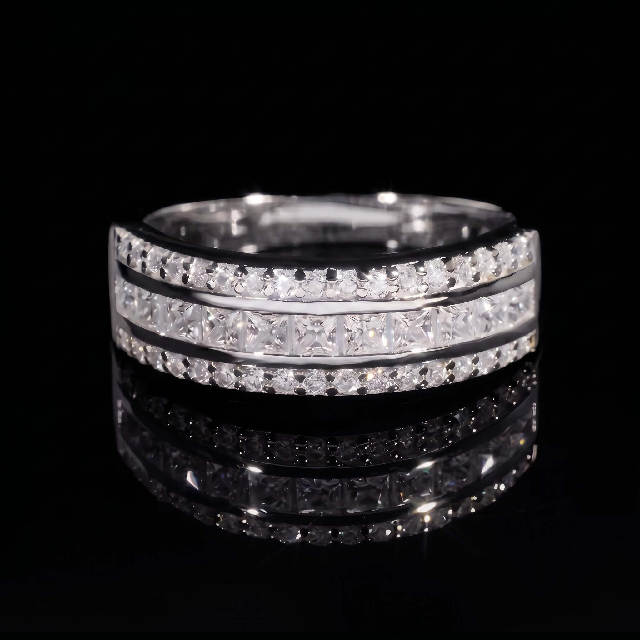 925 Silver & VVS1 Moissanite Three Row Band Ring 925 Silver & VVS1 Moissanite Three Row Band Ring